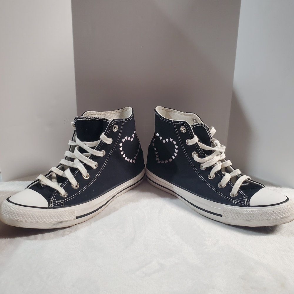 Converse Black and Pink Heart High-Top Sneakers - Picture 5 of 7